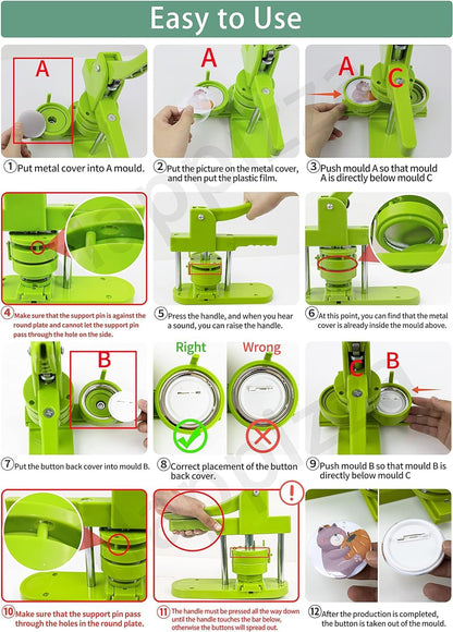 Happizza Button Maker Machine, 75mm(3 inch) DIY Pin Button Maker Press Machine Kit, Badge Button Press Machine Pin Maker Machine with Free 100pcs Button Parts&Pictures&Circle Cutter
