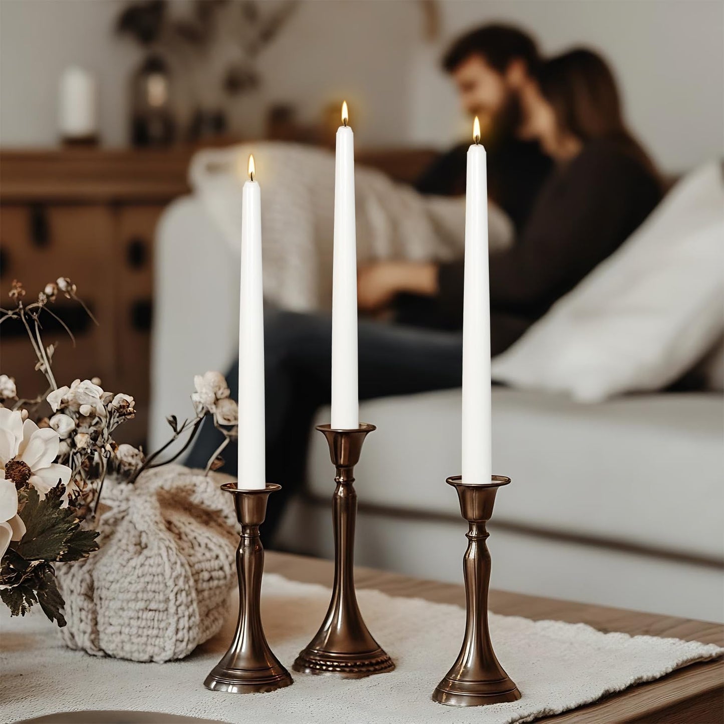 12Pack 10inch White Taper Candles- Dripless, Smokeless and Unscented candle-Long burning 8-9 Hours for home décor, Candlesticks, Dinner Table, Halloween,Vigil, Advent, Christmas, Thanksgiving, Kwanzaa