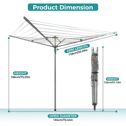 Sukkiri Homu Foldable Laundry Drying Rack, Umbrella Style Clothes Dryer 131 Ft Clothesline for Outdoor Backyard Use, Portable Garment Airer (78.74" H x 68.5" W x 49.61" L)