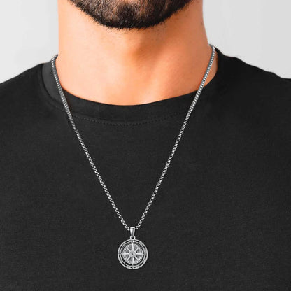 KINGWHYTE Compass Necklace for Men 925 Sterling Silver Necklaces Birthday Gifts Graduation Travel Jewelry for Husband Brother with Stainless Steel Chain 22"+2"