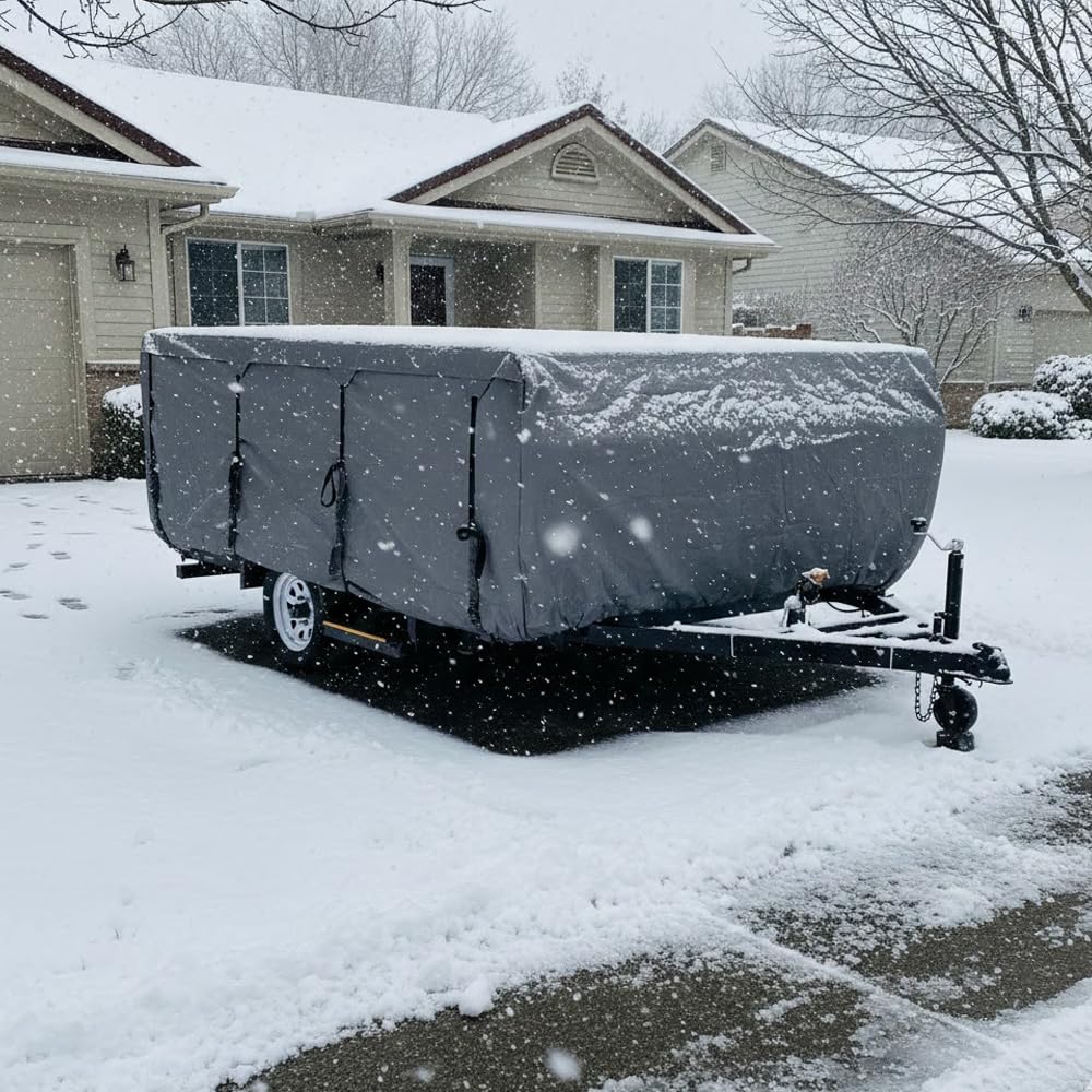 GEARFLAG Pop-up Camper Cover fits 14' - 16' Reinforced Windproof Side-Straps, Anti-UV Water-Resistance Heavy Duty Triple Layers for Trailer RV (Fits 14' - 16')