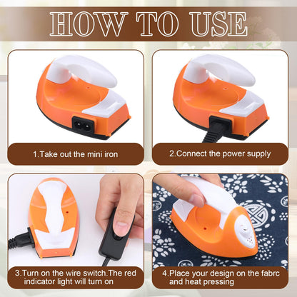 Zhehao 4 Pcs Mini Craft Iron Small Heat Press 3.39 x 2.36 x 2.56 Portable Heat Transfer Machine with Charging Base Accessories DIY Clothe Bead Patch Bag Hat Vinyl(Light Pink, Red, Green, Orange)