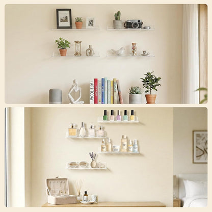 Lifewit Acrylic Floating Shelves - Versatile Wall Organizer for Bathroom & Home Decor | 14" Clear, 6 Pack