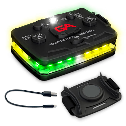 Guardian Angel Elite Series Safety Light (Green/Yellow Front & Green/Yellow Rear) - Rechargeable, Magnetic, Hands-Free Wearable & Mountable Light for Construction, Roadside, Utility & Industrial PPE