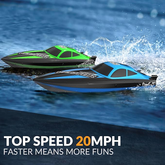 VOLANTEXRC RC Boat 20MPH Fast Remote Control Boat with Lights 2.4Ghz Toy Boat for Pools and Lakes with 2 Rechargeable Batteries Toys Gifts for Adults Blue