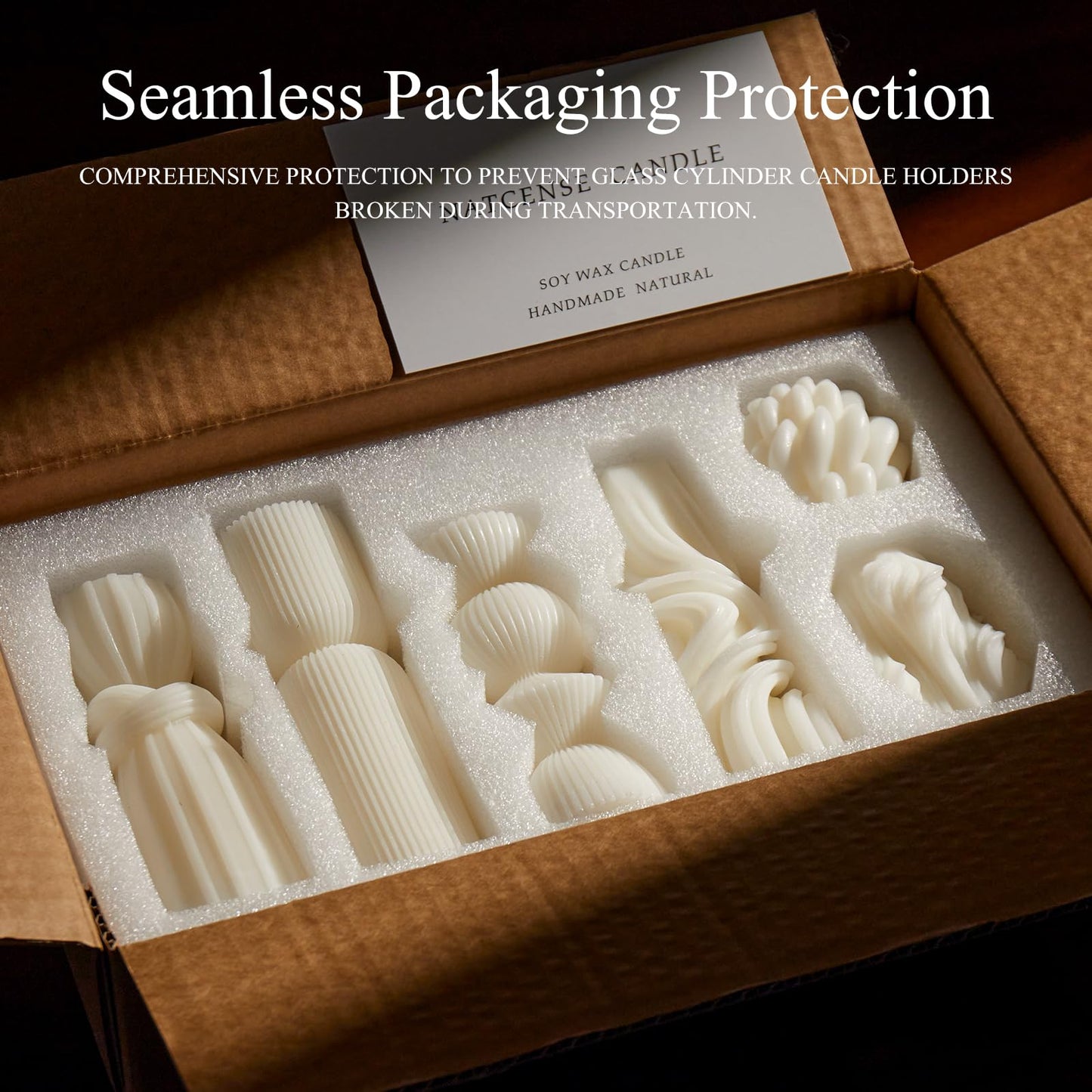6 Pcs Small Handmade Ribbed Pillar Candle Set, Soy Wax Modern Home Decor for Living Room Bedroom, Aesthetic Table & Shelf Decor, Perfect Housewarming Gift (White, Small)