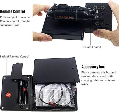 Tipmant Mini Remote Control Nuclear Submarine Toy RC Boat Electric Water Kids Birthday Gifts (Black)