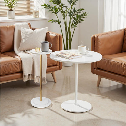 OIKASSU Premium Stone Round Drink Table,Heavy Duty Stone Base Top Pedestal,Cocktail Accent End Table for Living Room,Waterproof, Weighted Base Small Accent Side Table for Small Space Office,White