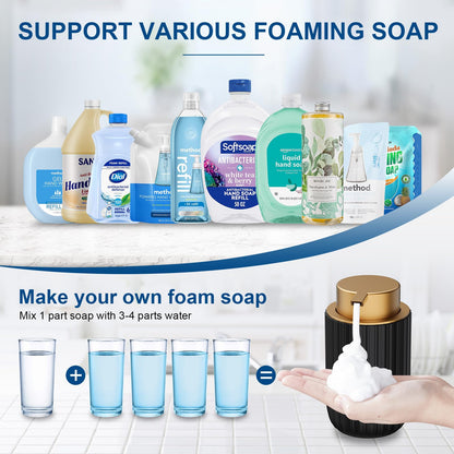 Ceramic Foaming Soap Dispenser, 12 oz Bathroom Foam Hand Soap Dispenser, Refillable Lotion Soap Dispenser with Removable Pump for Kitchen Hand Wash Dispenser, Modern Home Decor(2Pack-Black)
