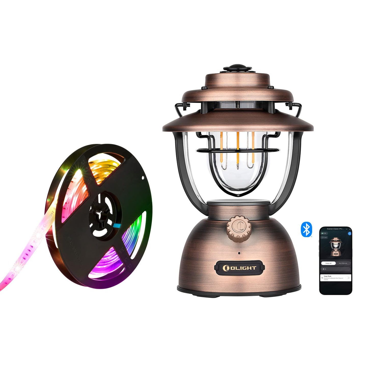 OLIGHT Ostrip 2 RGBIC LED Strip Light Bundle with Olantern Classic 2 Pro APP Control Camping Lantern