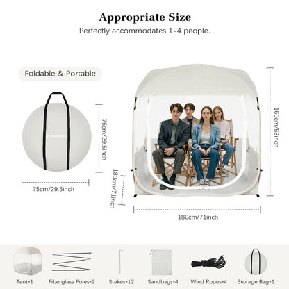 Raynesys Sports Tent, Portable & Foldable Pop Up Tents Shelter for 1-4 Person, Instant Weather Proof Clear View Bubble Tent with Carry Bag for Watching Sports Events, Camping, Fishing, Beige