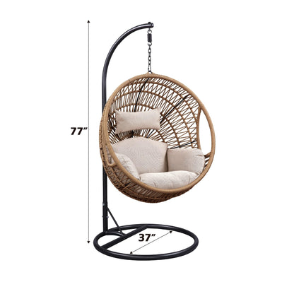 ACME Vasant Outdoor Patio Hanging Chair/Stand in Beige Fabric and Rope