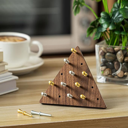 Estune 2 Set 4.3 Inch Walnut Wooden Triangle Peg Game Portable Board with Storage Bag Classical Peg Triangular Game for Adults Family Friends Home Winter Holiday Christmas Party
