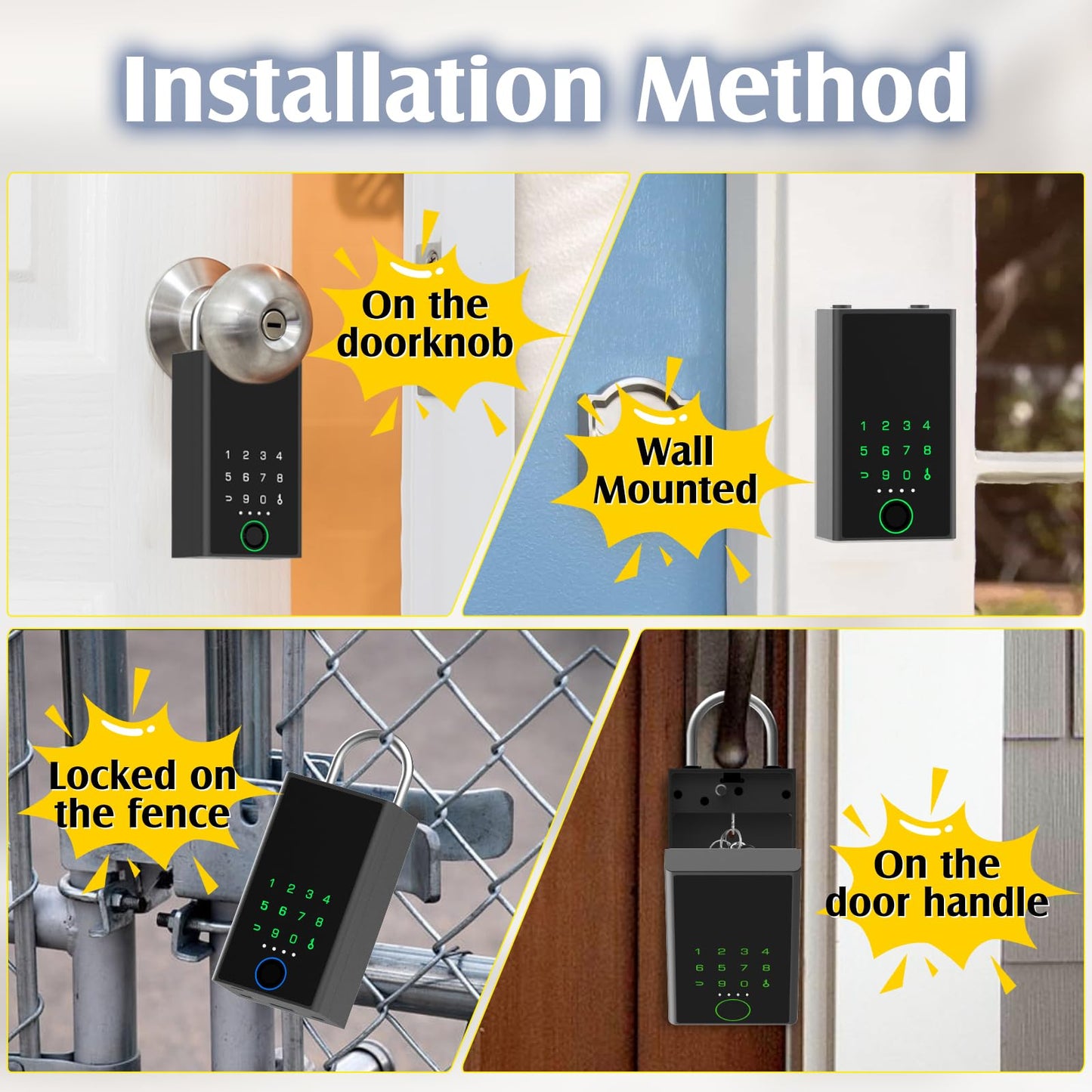 Smart Key Lock Box with Code, Dhiedas Large Fingerprint Lock Box with APP Control, Electronic Digital Weatherproof Security Hide Key Lock Box Wall Mount & Door Hanging for Outdoor Realtor Airbn