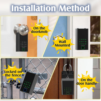 Smart Key Lock Box with Code, Dhiedas Large Fingerprint Lock Box with APP Control, Electronic Digital Weatherproof Security Hide Key Lock Box Wall Mount & Door Hanging for Outdoor Realtor Airbn