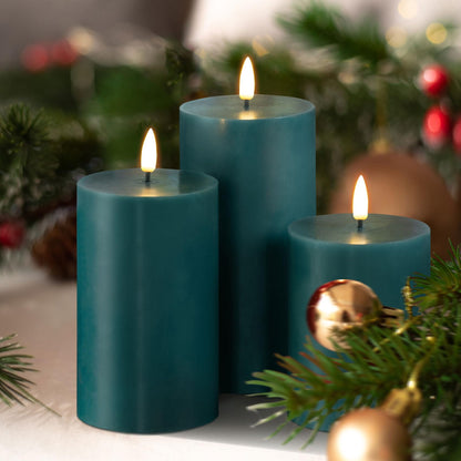 Girimax Green Flameless Pillar Candles with Remote, Flickering Spring LED Wax Candles Battery Operated Set of 3