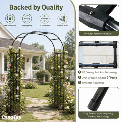 Carotex Garden Arch, 94.5’’x59.1’’ Arbor Trellis, Garden Arch Trellis for Climbing Plants Outdoor, Arbor for Flower, Climbing Vine Vegetable, Fruit and Lawn(Black)
