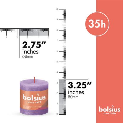 BOLSIUS 4 Pack Vibrant Violet (Purple) Rustic Pillar Candles - 2.75 X 3.25 inches - Premium European Quality - Includes Natural Plant-Based Wax - Unscented Dripless Smokeless 35 Hour Party Candles