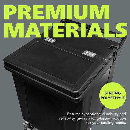 Pearington Tall Ice Caddy, 125 lb Insulated Ice Carrier with Swivel Casters, Commercial Ice Bin with Drain Faucet, Ice Scoop Included, Black