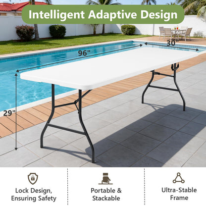 FurniEdge Folding Table 8FT Heavy Duty Plastic Table with Handle, Foldable&Portable, Fold-in-Half Utility Tables for Outdoor, Dining, Wedding, Events, Indoor, Picnic, Camping, Party, White