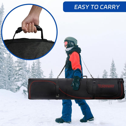 TurnWay Padded Ski Bag with Wheels for Air Travel, Double Rolling Snowboard Bag Heavy Duty Waterproof for Storage & Transportation of Snowboard/Ski Gear (Black-Red)