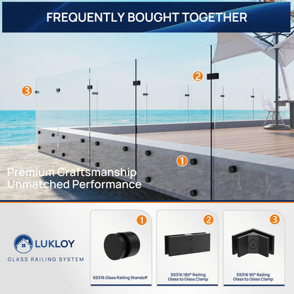 LukLoy 10 Pack Marine Grade SS316 Solid 1.32lb Heavy Duty Glass Railing Standoff for Balcony Stair Balustrade Bracket, 2" Glass Stair Railing Standoff Matte Black