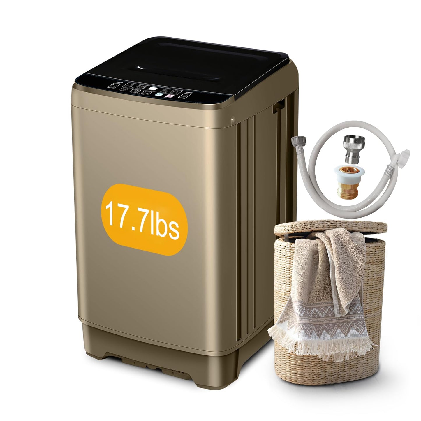 Zyerch Portable Washing Machine 17.7lbs Full-Automatic Compact Washing Machine for Apartment, 10 Wash Program Small Washer for Dorm, Portable Washer for RV, Home, Gold