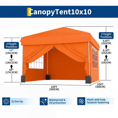 10'X10' Easy Pop Up Canopy Tent with 4 Detachable Window Sidewalls - Waterproof Outdoor Portable Canopy with Carry Bag & Guy Lines - for Camping, Outdoor Parties and Events