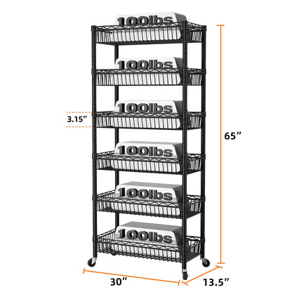 SINGAYE Shelf 6 Tier Wire Shelving Unit Adjustable Storage Shelves Big Basket Rack for Garage Kitchen Office Pantry Laundry Room Organizers13.5 D x 30" W x 65" H Black