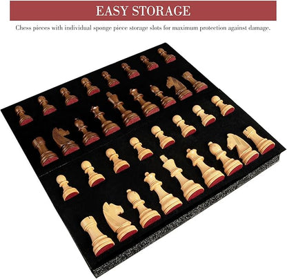 Wooden Chess Pieces Only-Heavy Weighted Tournament Chessmen with 2 Extra Queens-King Height 3.8 inch-Replacement of Missing Pieces-Exquisite Packaging