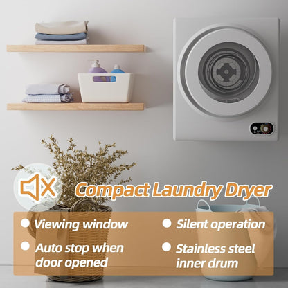 SUSTAINOVA Portable Dryer 1.5 cu. ft., 850W Powerful Clothes Dryer Compact Electric Dryer with Stainless Steel Tub, Electric Machine for Small Space, Apartments, Hostels, RVs - White