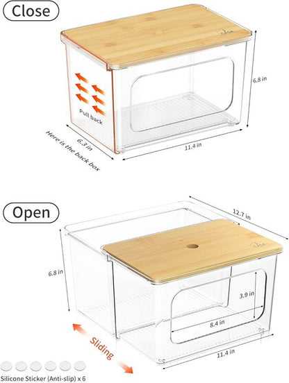 iCASA Trash Bag Dispenser - 2-in-1 Acrylic Organizer with Bamboo Lid | Holds Up to 100 Large Rolls