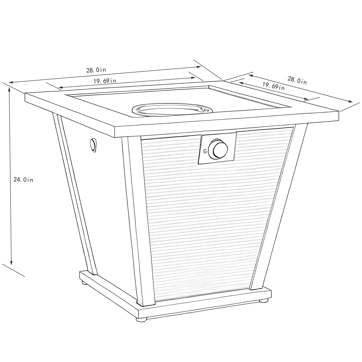 28" Propane Gas Fire Pit Table, 50000 BTU Square Outdoor Fire Pit with Steel Tabletop & Textilene Base, Patio Fire Table with Lid, Lava Rocks & Rain Cover for Backyard Deck Garden, Brown