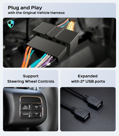 Car Radio for Jeep Wrangler JK Compass Grand Cherokee Dodge Ram Upgrade Stereo Wireless CarPlay Android Auto Touch Screen/Android13/Bluetooth/GPS Navigation/HD Backup Camera