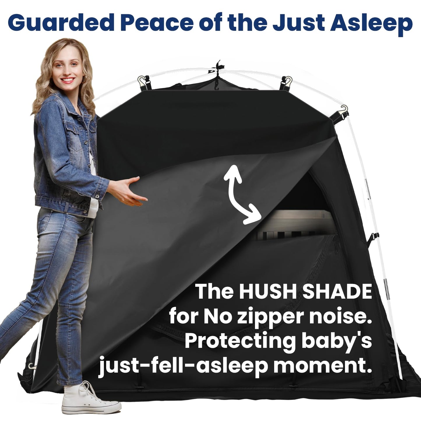 KNOCLOC Blackout Tent for Crib, Pack N Play, Toddler Travel Bed & Kids Cot, CPC Certified Baby Sleep Pod with Fan Pocket, 2 Mesh Doors, Breathable & Quiet Design, Easy Setup & Portable