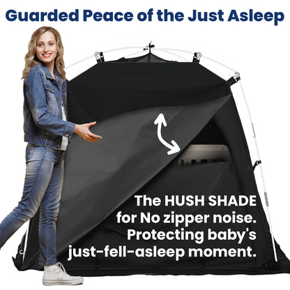 KNOCLOC Blackout Tent for Crib, Pack N Play, Toddler Travel Bed & Kids Cot, CPC Certified Baby Sleep Pod with Fan Pocket, 2 Mesh Doors, Breathable & Quiet Design, Easy Setup & Portable