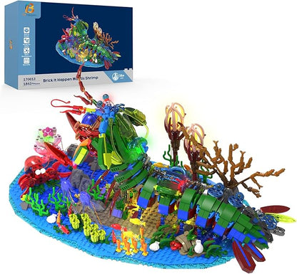 Mechanical Mantis Shrimp Building Block Sets 1843 Pcs Sea Creatures Building Toys with Miniature Undersea Landscape &amp Led Light 18.11x9.45x9.84in DIY Model Kit for Adults Teens 14+
