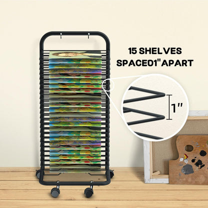 INNOVART 25 Shelves Mobile Art Drying Rack for Classroom & Art Studio, Portable Steel Painting Drying Rack with 4 Wheels, Functional Artwork Display Storage Racks for Classroom, Craft Room, Home