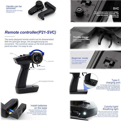 1:76 Turbo Racing Scale RC Sport Car Table Racing Remote Control Mini Model Car Full Proportional RTR Kit Toys (C64 Blue)
