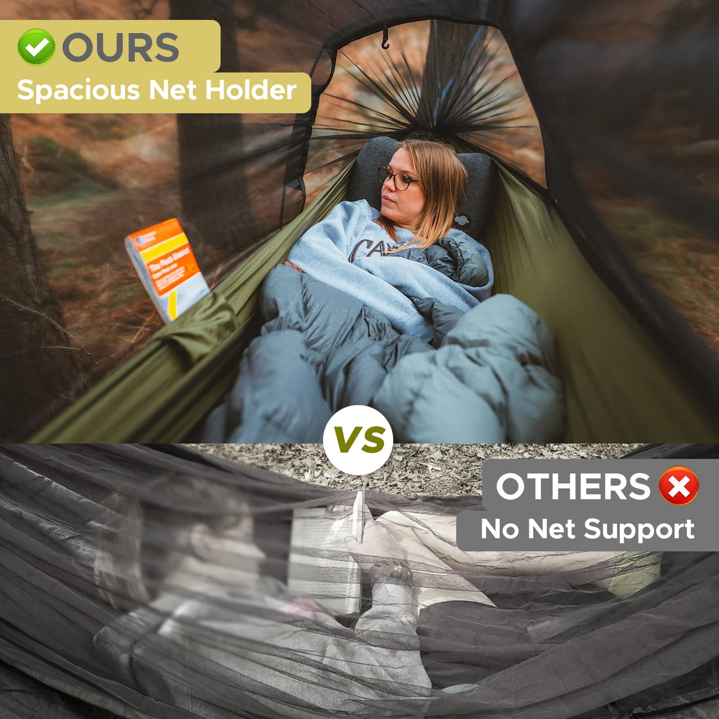 Sunyear All-Season Camping Hammock Shelter System - Complete Kit with Unique Trapezoid Hammock (Double, 500lbs Capacity) and 11ft Waterproof Rain Fly Tarp with Doors