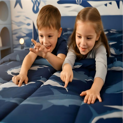 Erosebridal 10 Pieces - Boys Shark Ocean Themed 2 Comforters + 4 Pillow Cases + 1 Fitted Sheet + 1 Flat Sheet + 2 Pillow Shams