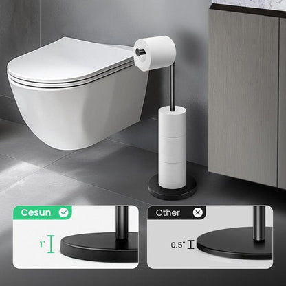 Cesun Bathroom Essentials Bundle - Soft Close Trash Can & Toilet Paper Holder Stand | 1.6 Gallon, Matte Black