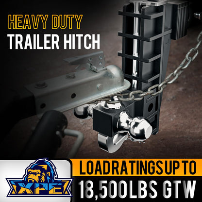 XPE Adjustable Trailer Hitch Fits 2.5-Inch Receiver, Heavy Duty Tow Hitches (18500 LBS GTW) 6 Inch Drop Truck Hitch Tri-Ball Mount with Hook (1-7/8" x 2" x 2-5/16")