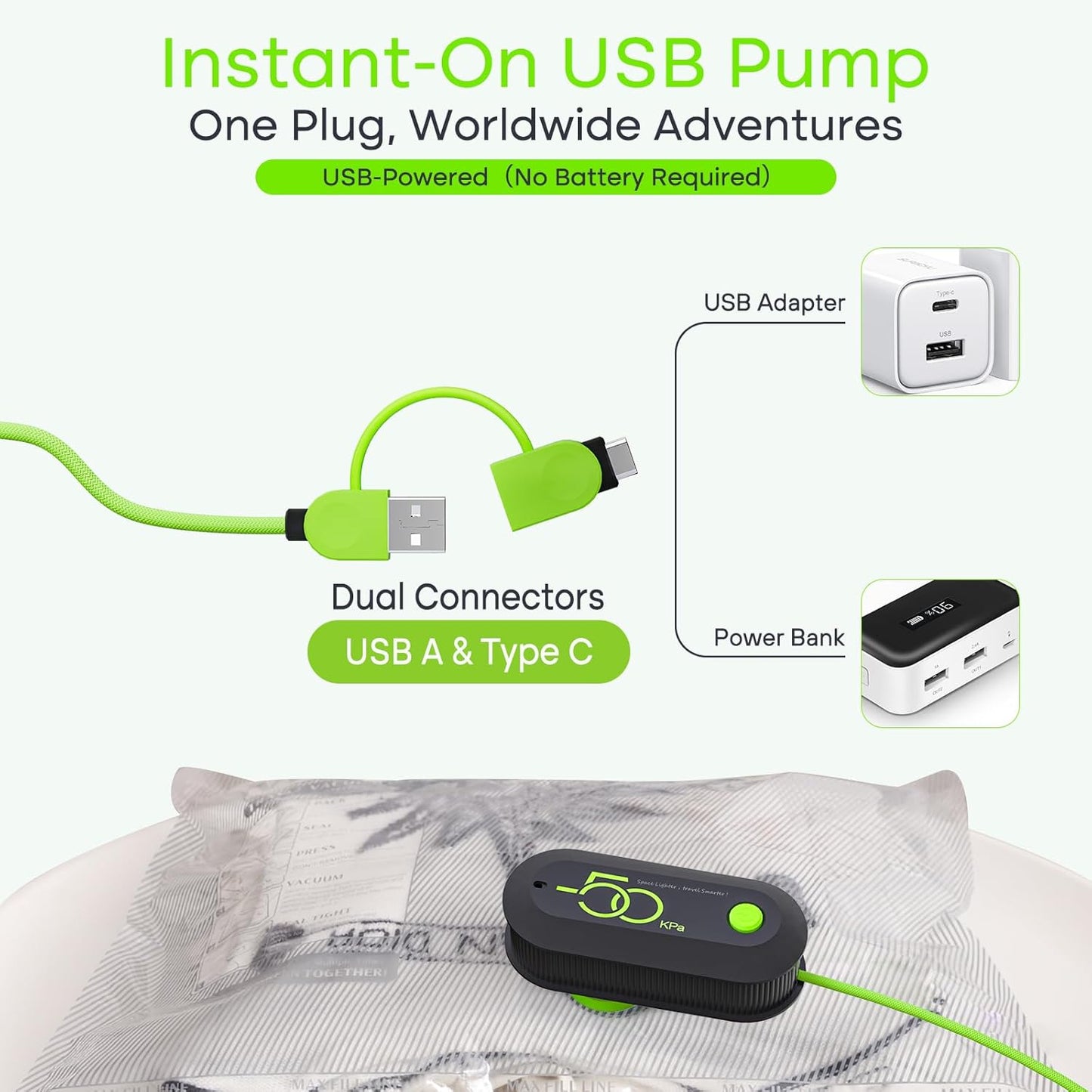Vacbird Vacuum Bags - Travel Compression Packing Bags with USB Pump | 12 Pack Carry-On Size for Clothes