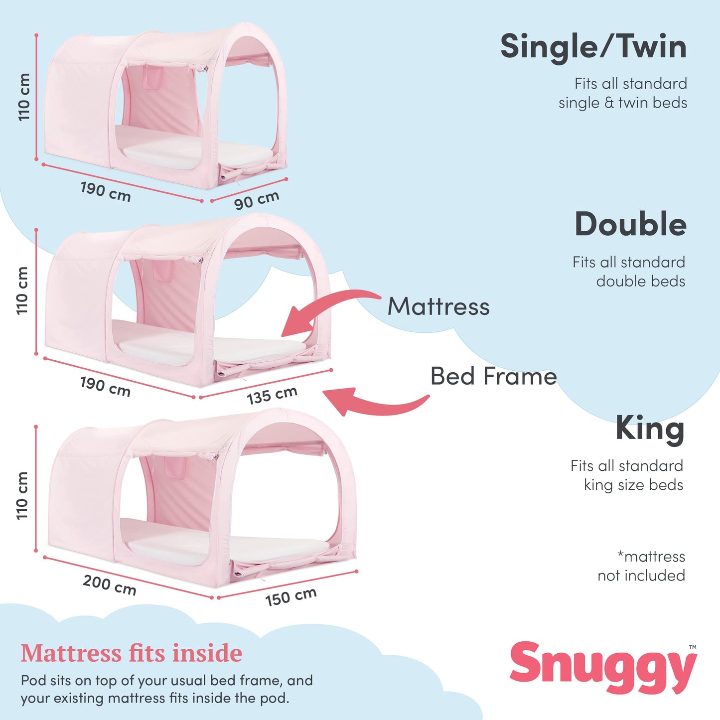 Snuggy Pod Bed Canopy – Pink (Twin Size) | Pop-Up Bed Tent | Sensory-Friendly Indoor Sleep Pod with Privacy & Light Blocking | Lightweight, Breathable & Foldable Design | Carry Bag Included