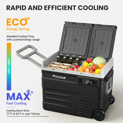 Pitycbo Car Refrigerator 12v Portable Fridge for Car, Auto 56 Quart Dual Zone Freezer Compressor Cooler, -4℉—68℉ 12/24V DC 100~240 Volt AC for Truck, Camping, Travel, Vehicles, RV
