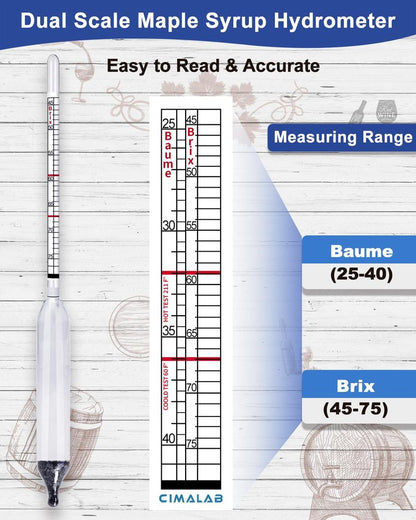 CIMALAB Maple Syrup Hydrometer Test Cup Kit, Hydrometer for Maple Syrup Making, Maple Syrup Hydrometer Kit with Baume and Brix Scale, Maple Syrup Supplies for Measuring Sugar Content in Syrup Sap