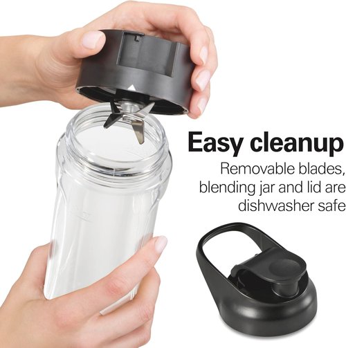 Hamilton Beach Go Sport Portable Blender - 20 Oz Travel Jar, 600W Motor & Stainless Steel Blades, Black