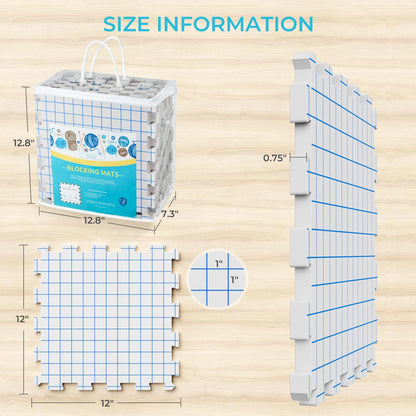 Yiitoll Blocking Mats for Knitting, Extra Thick Knitting Blocking Mat with Grid Lines, 9 Packs Crochet Blocking Board for Needlepoint or Crochet Includes 100 T-pins and Storage Bag