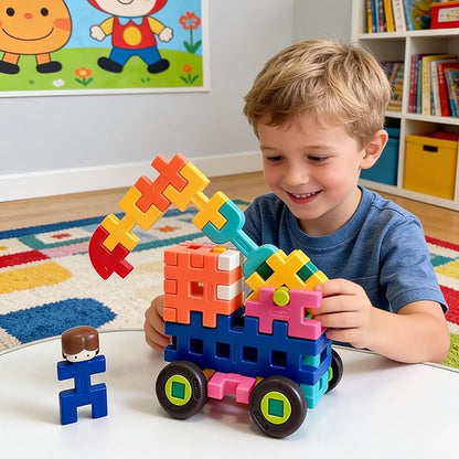 Interlocking Building Blocks for Kids Waffle-Style Construction Toy Set with Locking Storage Case Rainbow STEAM Educational Blocks for Toddlers &amp Children Ages 2-8 Creative Learning Gift